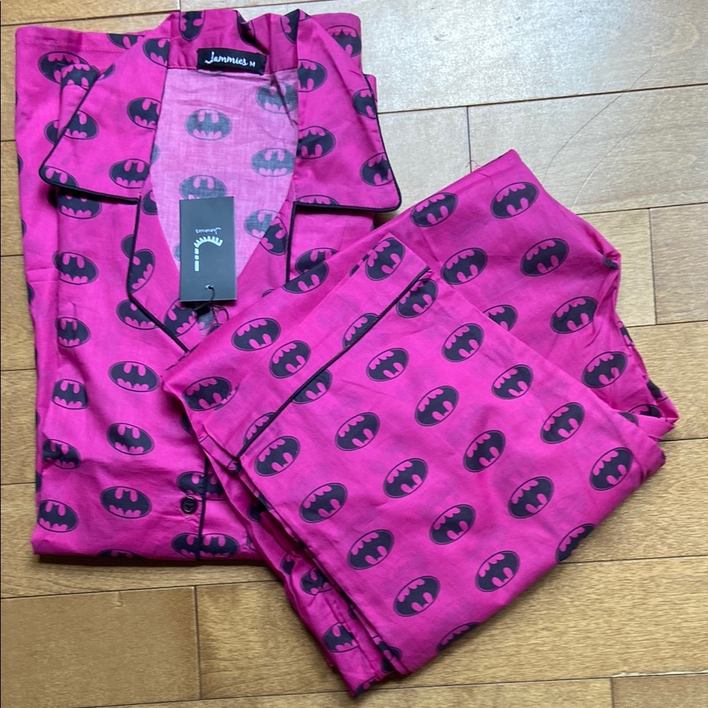 Jammies Long Sleeve Pink Pajama Set with Bat Print Size M New with Tags